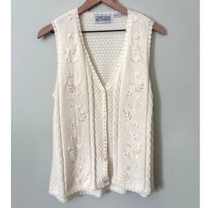 Vintage Hand Beaded Cream Sweater Vest Size M/L  Grandma Core
